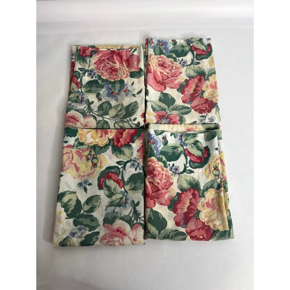 VINTAGE‎ Wamsutta STANDARD Pillow Case Made In U.S.A. Roses Floral Set For (4)